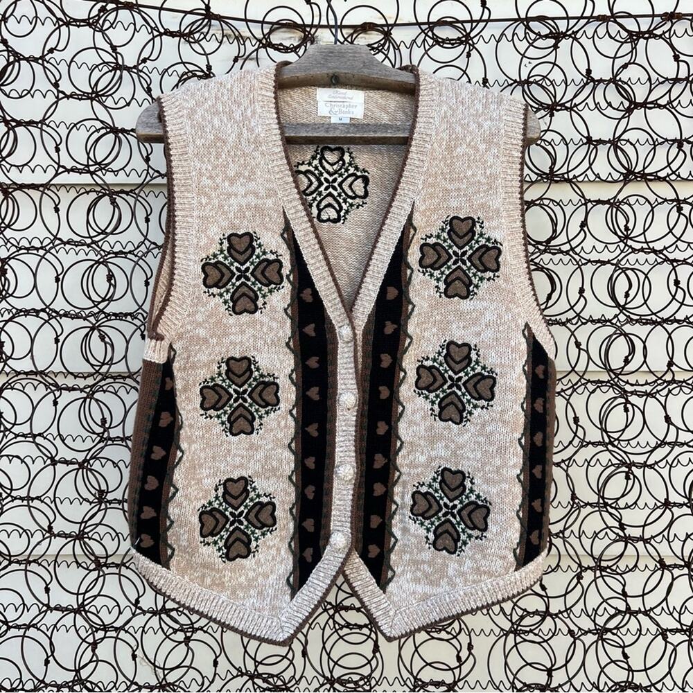 Vintage Christopher Banks rustic Americana barn quilt heart square sweater vest